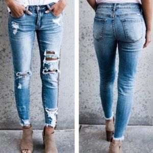 New New Kan Can Distressed Frayed Ankle Skinny Jeans